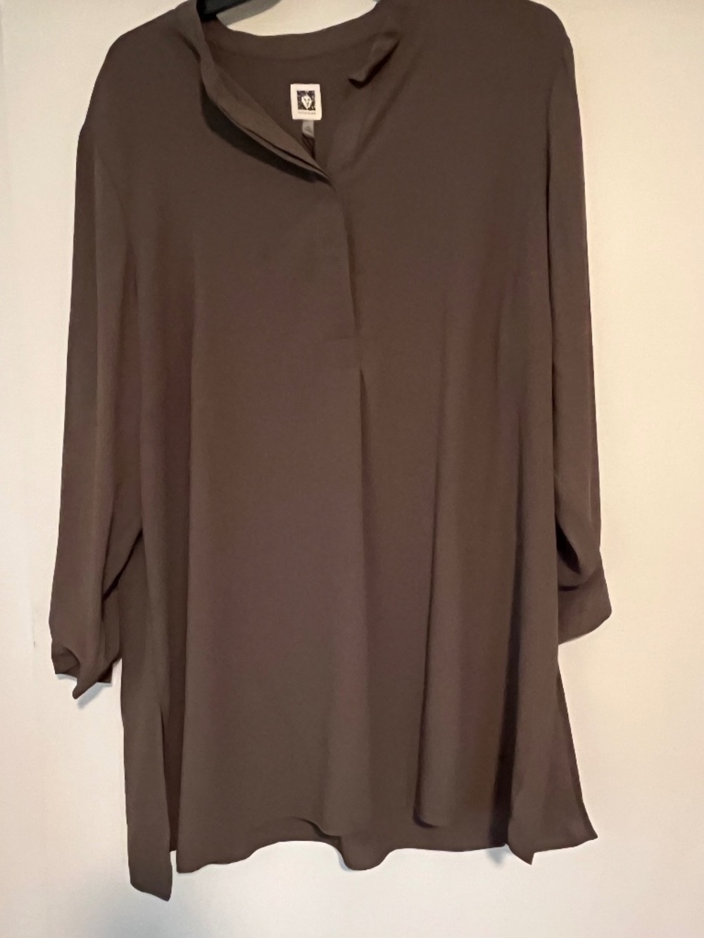 Anne Klein Olive Green Tunic Blouse Women’s Plus Size 3X Long Sleeve Flowy Top